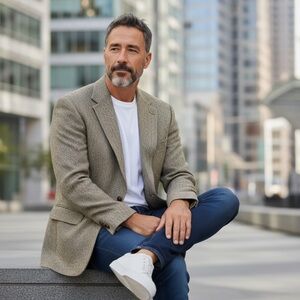 Michtom's Men's Classic Herringbone Brown Tan Cream Blue Sports Jacket Blazer